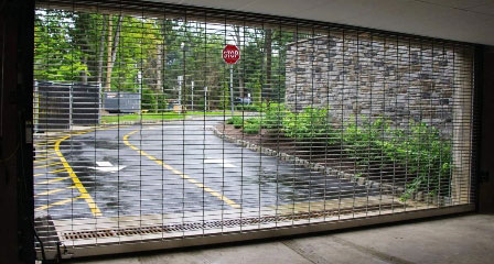 Security grilles protecting parking garage